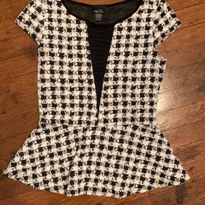 Rue21 Super Cute Black and White Checkered Deep Sheer V Dress Top Size Medium.